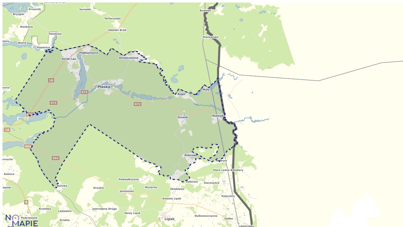 Mapa obszarów ochrony przyrody Płaskiej