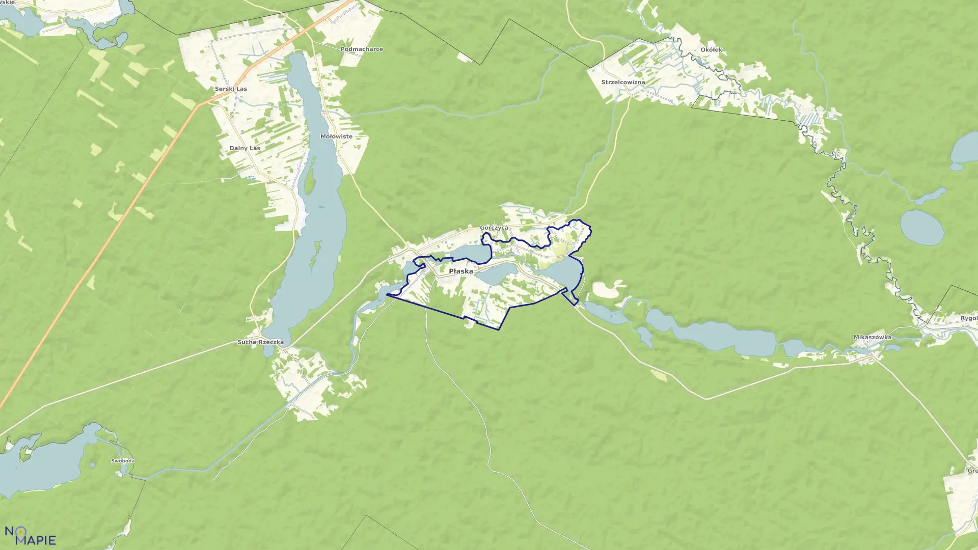 Mapa obrębu PŁASKA w gminie Płaska